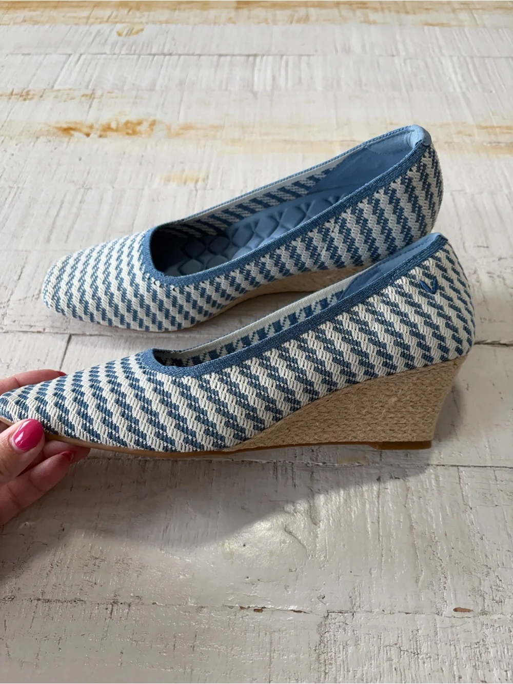 Vivaia Margot Wedge Pro EU size 39.5 US 8.5 Blue Stripe Square Toe Espadrilles